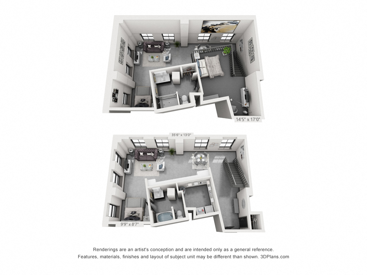 Floor plan for 2 beds, 2 baths, 1203 sqft